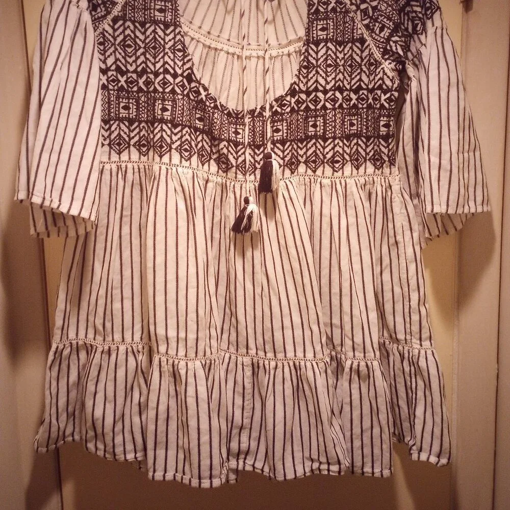 Free people Lola embroidered mini dress striped tier open back blk & wte M - Picture 6 of 11